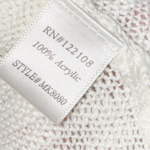 MAK Creamy White Long Sleeve Sheer Slub Open Front Cardigan Sweater Sz Small - Picture 7 of 10